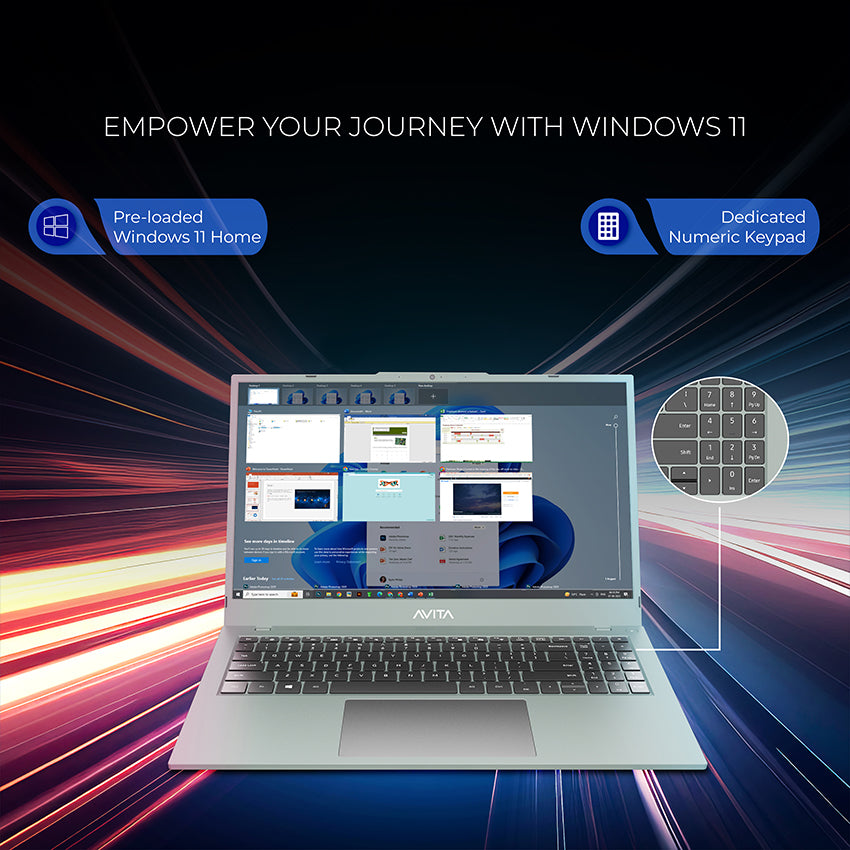 AVITA Liber E 12th Gen Intel core i3 Upto 4.40 GHz 8GB RAM 512GB SSD Expandable Upto 2TB  Windows 11 Home Thin & Light Silver 1.84 Kg